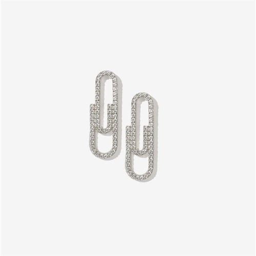 New European and American-style mini paperclip stud earrings with diamond accents—women's fashion, trendy metal accessories from the manufacturer