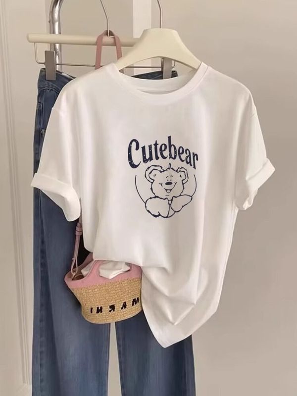 女性のための純綿半袖 Tシャツ 2025 新しいニッチ韓国スタイルファッショナブルな多用途外国スタイル白トップボトムシャツ夏|undefined