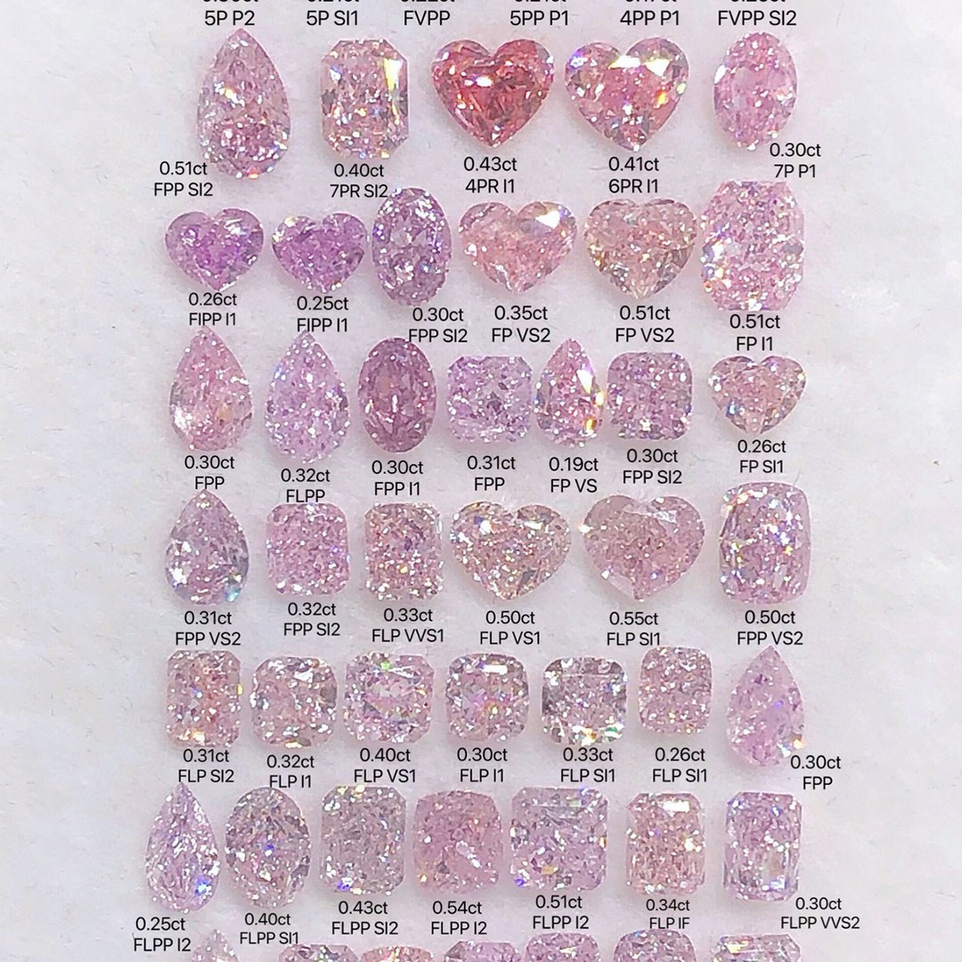 Lab-grown diamonds, loose diamonds, CVD/HPHT colored diamonds, IGI certified, teardrop, heart, oval, cushion shapes, Argyle pink diamonds.