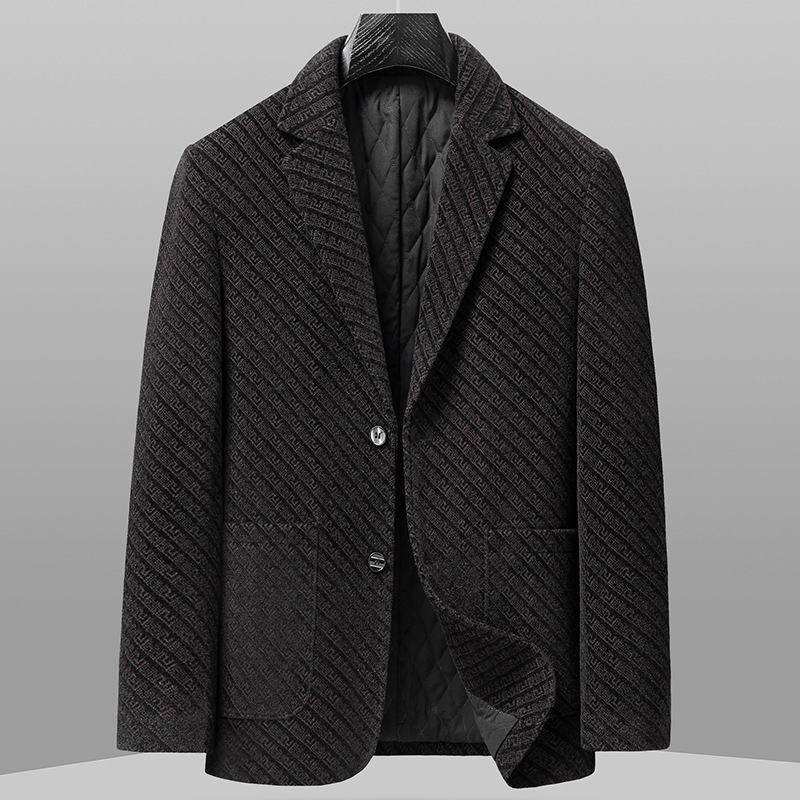 2024 autumn and winter autumn and winter men's cotton and thickening suit tweed casual woolen small suit outer 1016