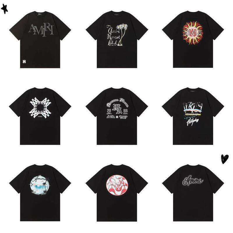 2025 Summer Cross-Border Trendy Brand Amiri American Printed Men's and Women's Loose Casual Short-Sleeved T-Shirts in Stock