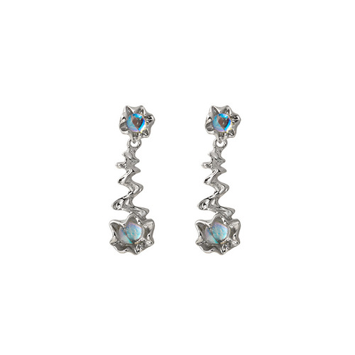 Silver needle geometric liquid metal drop earrings irregular gradient zircon tassel earrings silver needle temperament wholesale women