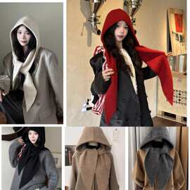 韩系ins帽子围巾一体保暖针织帽女冬季护耳巴拉克拉法帽毛线帽男