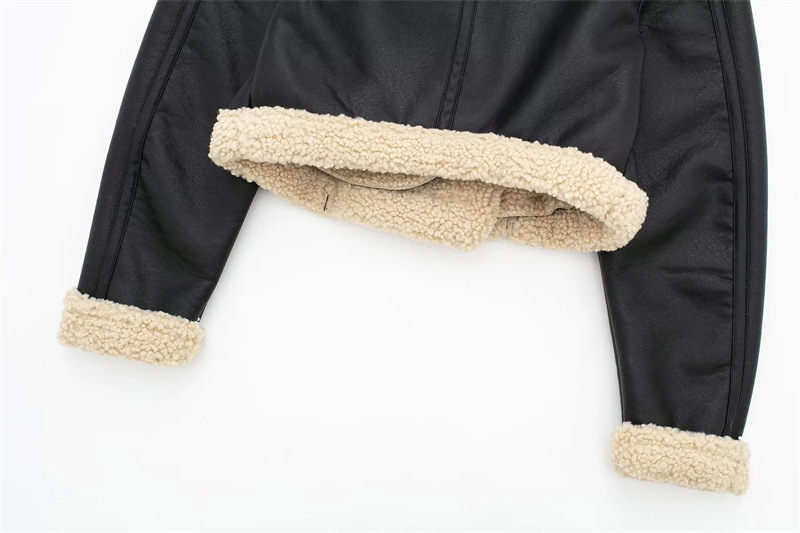 Damen Lederjacke Mit Lammfellfutter Lässige Motorradjacke Für Winter_voghion.com