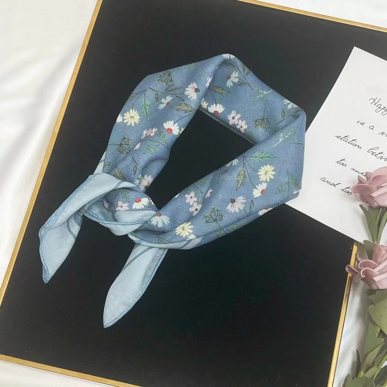 60g Weight Kerchief Classification Daily Occasion cotton and linen Material Flower Pattern Summer Season Women's Gender IG Style Style Women's IG Style Flower Cotton And Linen Kerchief 152
