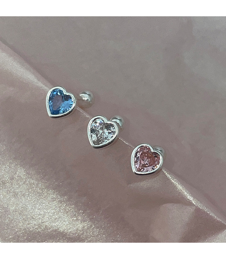 Daily Occasion 1 Piece 925 Sterling Silver Zircon Heart Shape Ear Studs