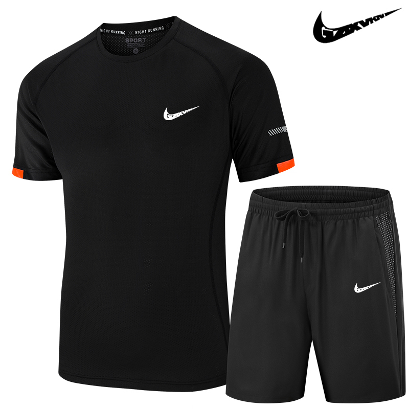 Men's Clothing 2025 Sports and Leisure Suit Men's Breathable Quick-Drying Short-Sleeved Shorts Running Training Fitness Clothing Two-Piece Set