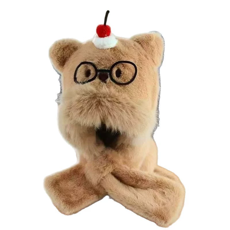 Демисезонный тёплый шарф, перчатки, набор мультфильм, очки, бархатная шляпа, набор из 3 предметов, с маленькими медведями