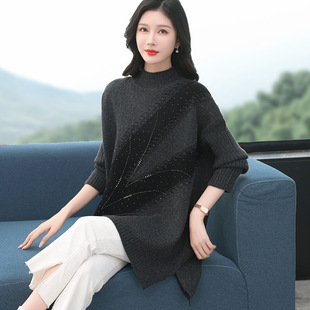 Fashion Mom Autumn and Winter Half-turtleneck Sweater Mid-length Long-sleeved plus size Meat-covered Middle-aged and Elderly Sweater Women's Base Shirt
