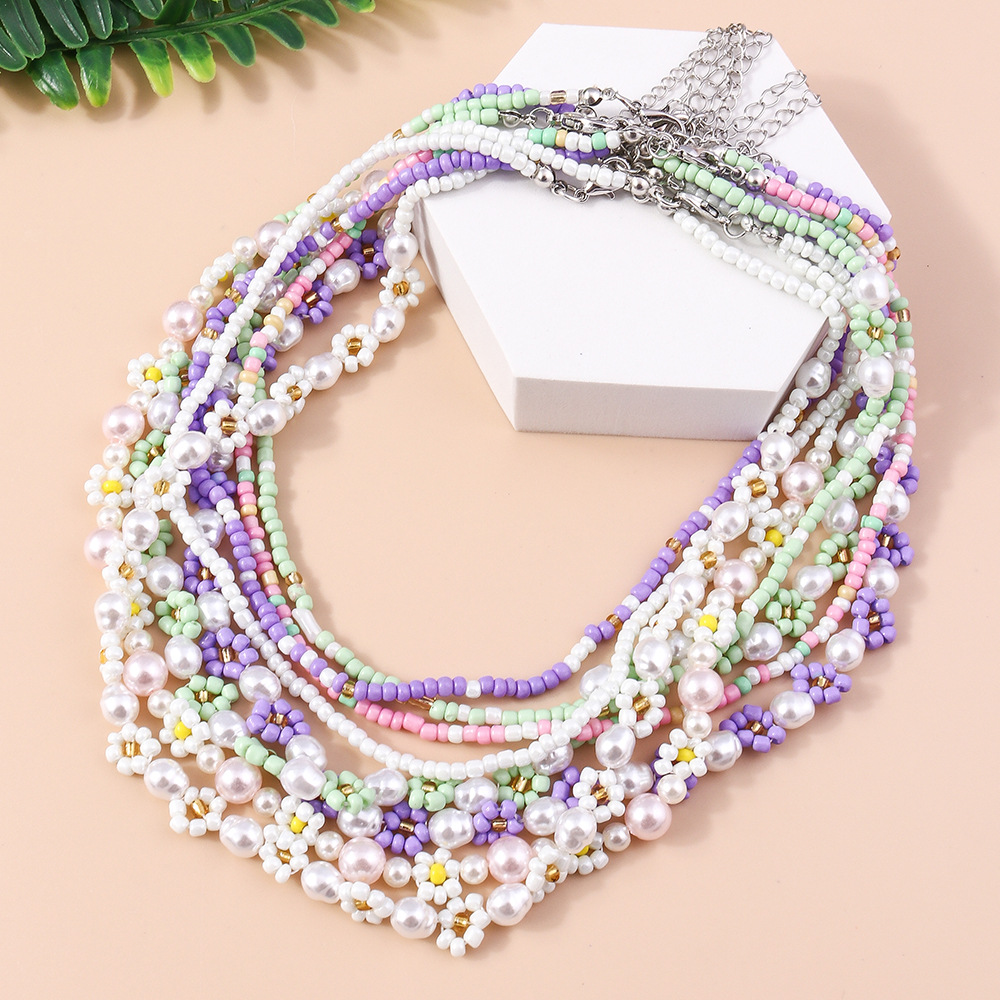 10g Weight Necklace Classification Seed Bead Chain Material Beaded Chain Chain Type 1 Piece, 1 Set Quantity Casual, Holiday, Street Occasion Resin Material Flower Pattern All Seasons Season Women's Gender Beaded Design Elegant, Lady Style Elegant Lady Flower Resin Beaded Chain Beaded Necklaces Wholesale 28