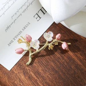 2026 Retro Chinese-Style Enamel Pink Flower Brooch Elegant Women's Qipao Accessory Anti-Exposure Personalized Peach Blossom Brooch