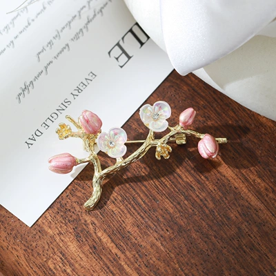 2026 Retro Chinese-Style Enamel Pink Flower Brooch Elegant Women's Qipao Accessory Anti-Exposure Personalized Peach Blossom Brooch