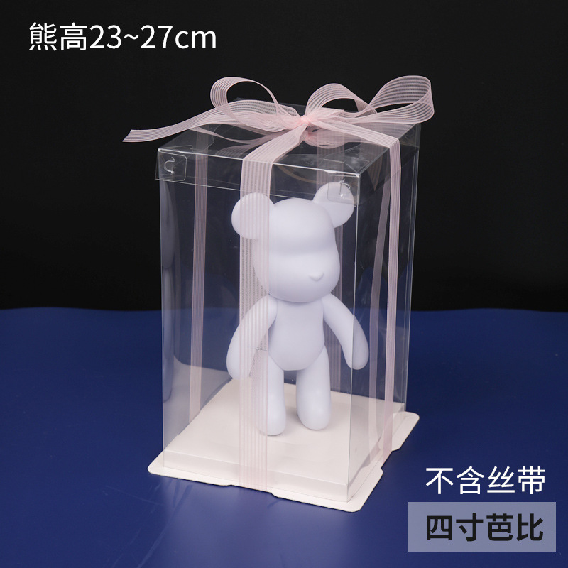 흰색 배경의 정사각형 투명 커버 4inch 바비 29 높이(23-27cm 곰에 적합), 투명 유체 곰 포장 상자
