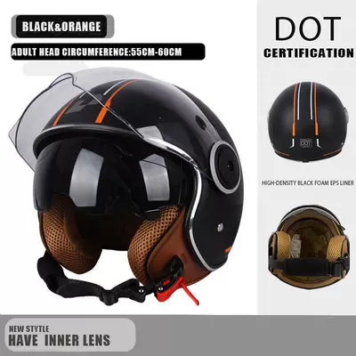 and Women's Battery Car Half | Motosiklet kaskı (dəbilqə) - black-orange-crescent-double-mirror
