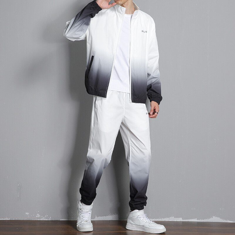 Primavera y otoño suéter de color gradiente ropa deportiva masculina primavera ropa de trabajo de moda abrigo de cuello de pie casual hombre conjunto de dos piezas transfronterizo