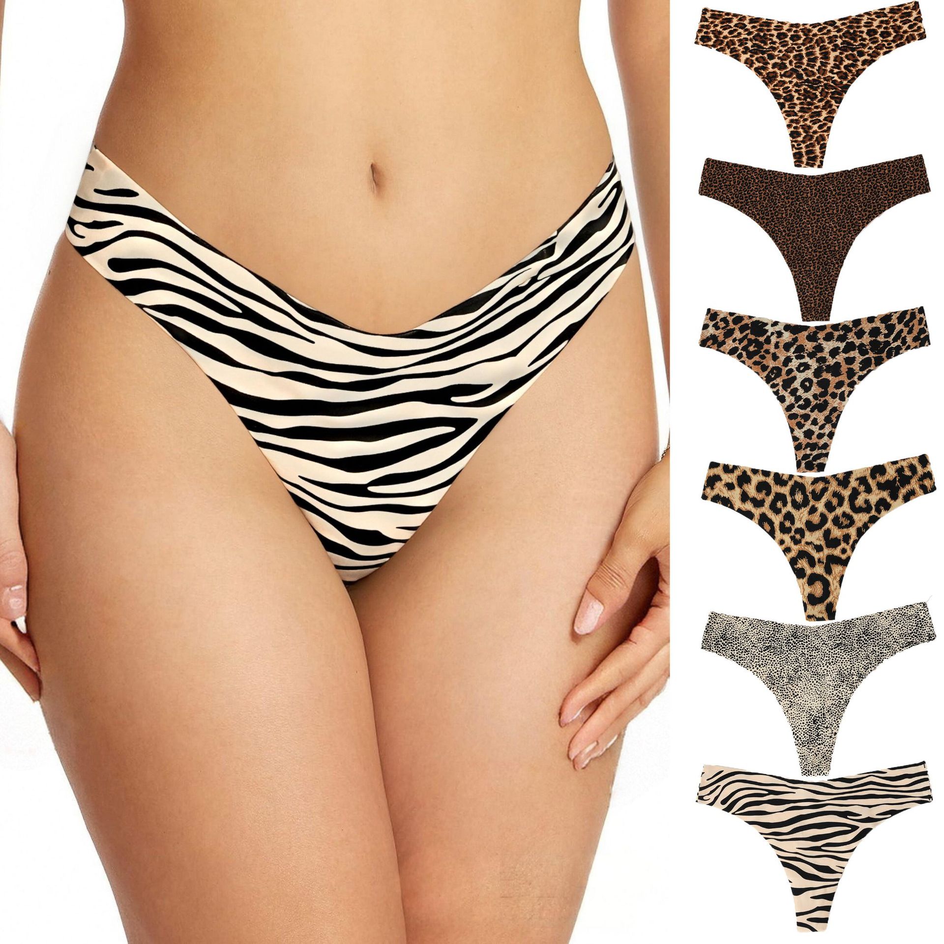 Comercio exterior Europa y América estampado leopardo sexy seda de hielo sin marcas panties mujeres panties de algodón cintura baja panties fabricantes al por mayor
