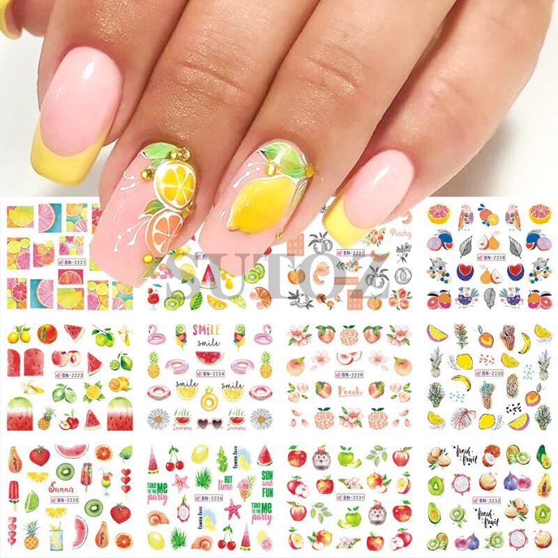 Cross-border new nail art stickers ins fruit series summer fresh watermark decal diy nail art decoration