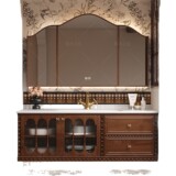 Комбинированный шкаф для ванной комнаты во французском стиле ретро, ​​шифер, изогнутая встроенная раковина, умный зеркальный шкаф, умывальник для ванной комнаты