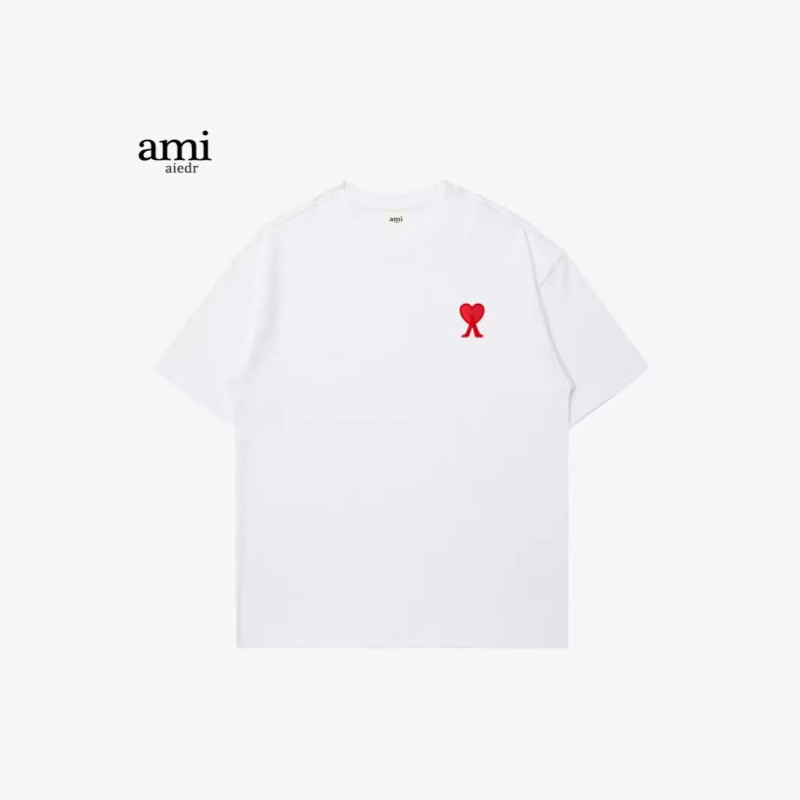 All Three Tags Are Complete. Ami Sports Casual Loose Oversize Embroidered Short-Sleeve T-Shirt for Men and Women, Couple's Style