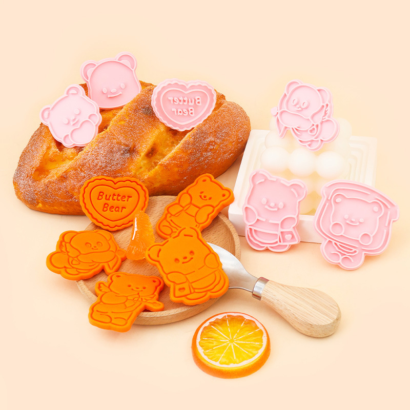 Molde de galletas de oso de mantequilla Postre de oso de oso de marca de galletas fondant prensa manual 3D herramienta de horneado de prensa tridimensional