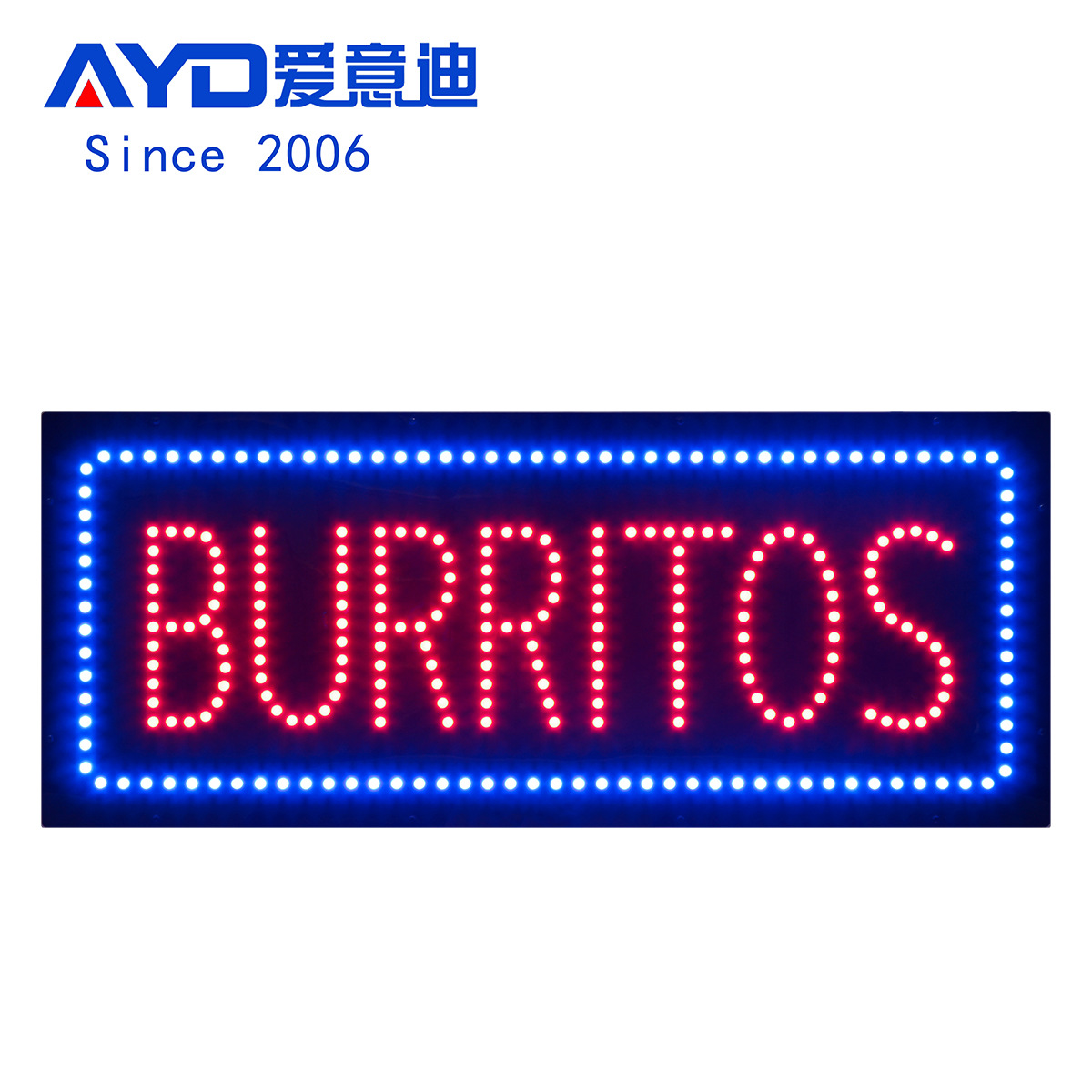 外贸定 制LED BURRITOS  33x81cm LED 发光广告牌LED标识招牌灯箱