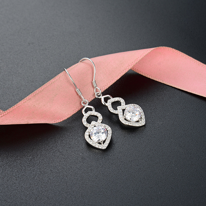 Estilo simple diamante completo elegante gancho para la oreja estilo japonés y coreano s925 pendientes de diamantes artificiales de plata pequeños pendientes de joyería popular fresca