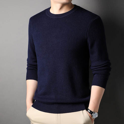Live Stream Autumn Solid Color Youth Men's Sweater Slim Fit Versatile Business Round Neck Knitwear Men's Bottom Shirt Men's