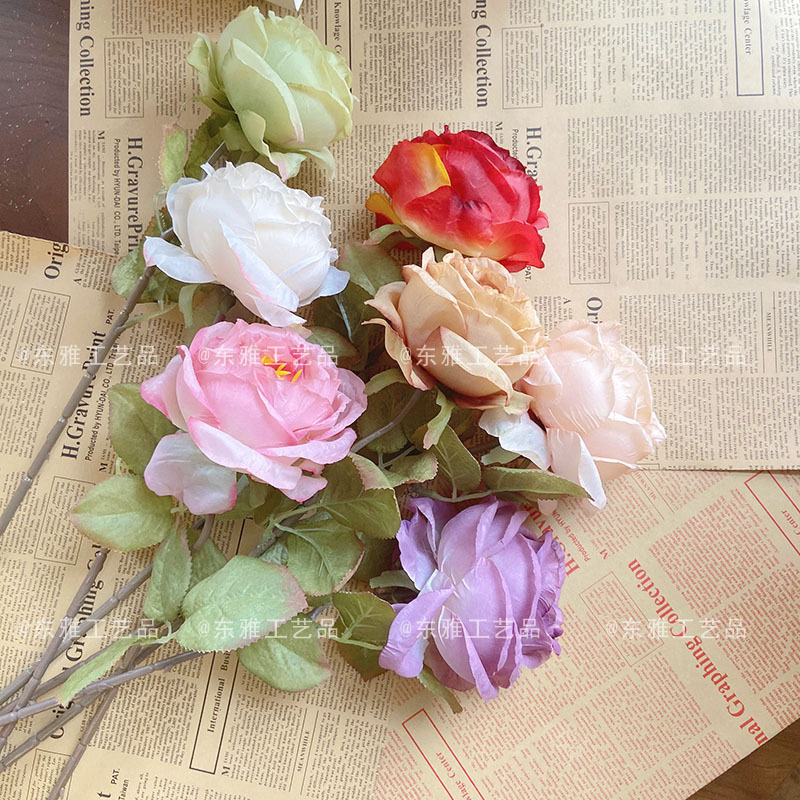 Borde de goma artificial retro transfronterizo Rosa quemado solo borde al horno flor falsa ramo de la boda borde quemado artificial Rose