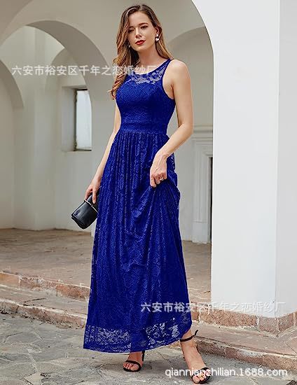 Foreign Trade New Women's Floral Lace Long Bridesmaid Dress Super Long Formal Wedding Party Dress Women