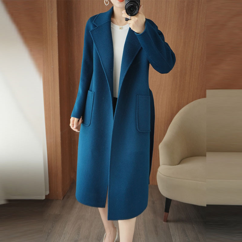 Klein Blue Western-style Double-sided Cashmere Women's Coat 2022 New Winter Mid-length Shoulder Wool Coat