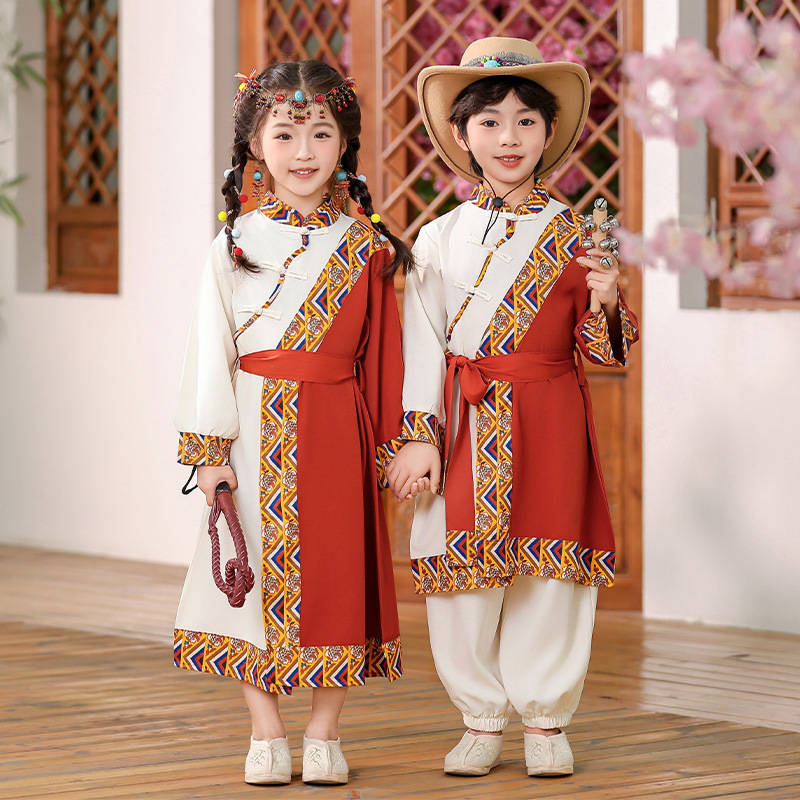 National Day Clothing Kindergarten Xizang Exotic Style Ethnic Clothing Xizang Style Robe Kidsren's Performance Clothing Ethnic Style
