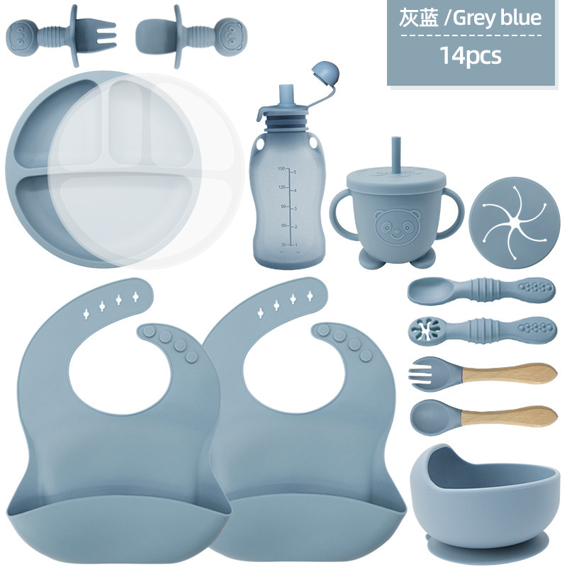 Juego de vajilla para niños, productos para bebés, tazón de silicona, tenedor, cuchara, tazón de comida para bebés, plato, vajilla de silicona de grado alimenticio