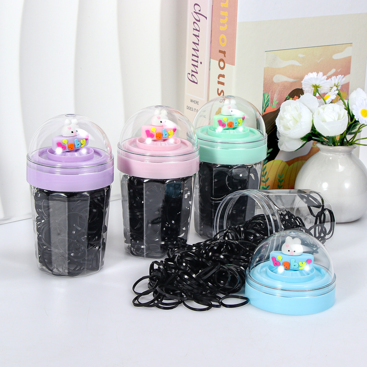 Banda de goma negra para niños, alto valor elástico, duradero, lazo para el cabello, no daña el cabello, anillo para el cabello de goma, accesorios para la cuerda para la cabeza, puesto