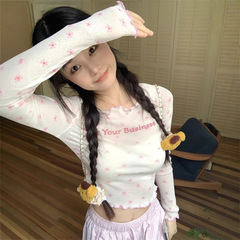 甘いギャルプリント長袖tシャツ女性夏の薄い日焼け止めブラウスのデザイン感