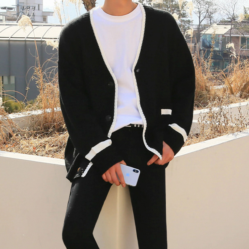 MYQCardigan Men's Knitted Sweater Loose Korean Styley Personalized Casual Outerwear Sweater Men's Autumn And Winter Jacket