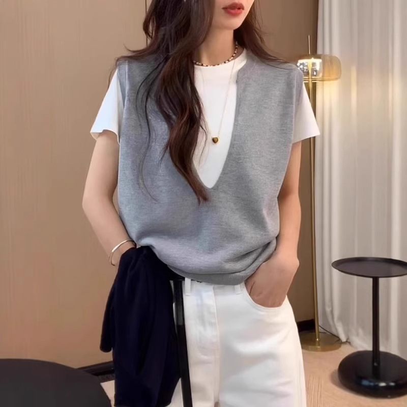 假两件短袖针织衫t恤女大码夏季胖mm冰丝薄款宽松显瘦上衣|undefined