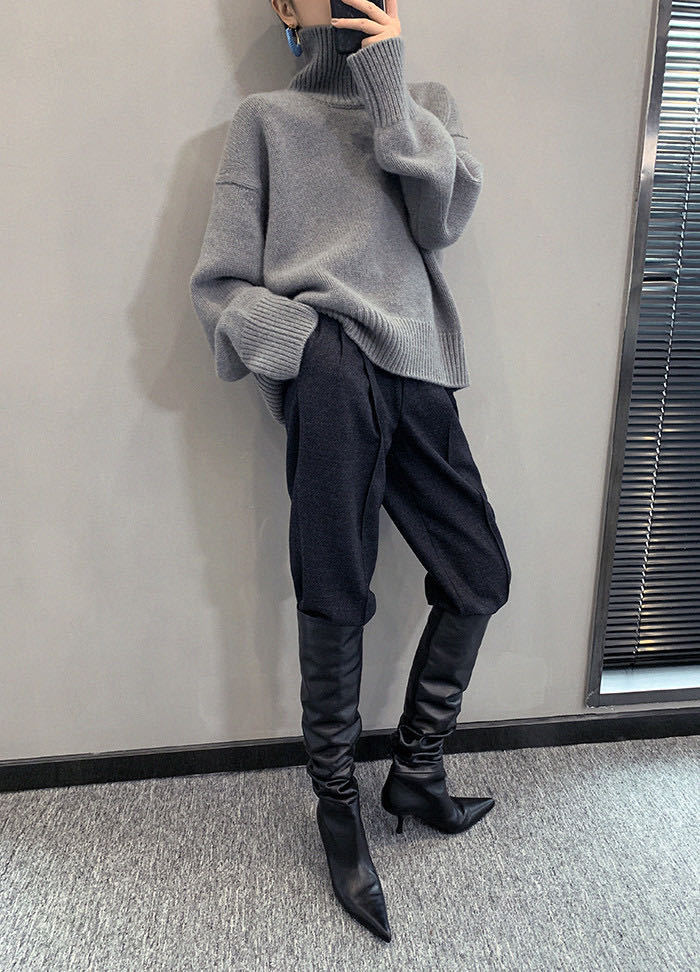High neck soft glutinous women's pullover for 2024 autumn winter, loose and versatile, lazy style knitted base sweater_voghion.com