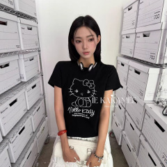 ME KAKAMEE十三行秋季简约卡通KT百搭修身小版上衣短袖T恤女 8915