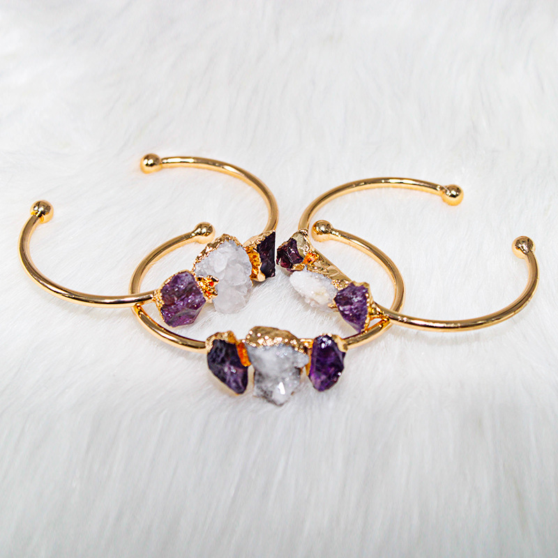 Fashion Irregular natural stone Metal Asymmetrical Gold Plated Inlay Crystal Bangle 1 Piece