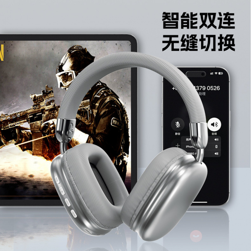 Cross-Border New Head-Mounted Headphones Electroplated Simple Wireless Ultra-Long Battery Life Noise Reduction Bluetooth Headphones Spot Wholesale