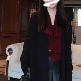 高颜值精致三色飘带衬衫款羊毛针织衫 毛衣上衣