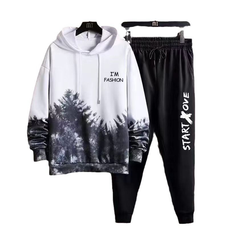 001 Herren-Sportset Herbst Neuer koreanischer Stil Trendiger lockerer Farbverlauf Hoodie Sweatshirt mit lässiger langer Hose_voghion.com