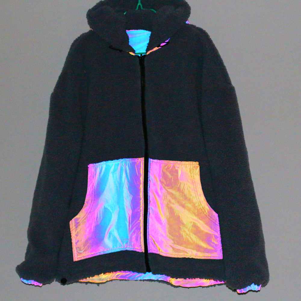 Pánské oblečení, funkční styl, oboustranné nošení z jehněčí kůže, barevná reflexní bunda pro muže a ženy, zesílený kabát velké velikosti_voghion.com