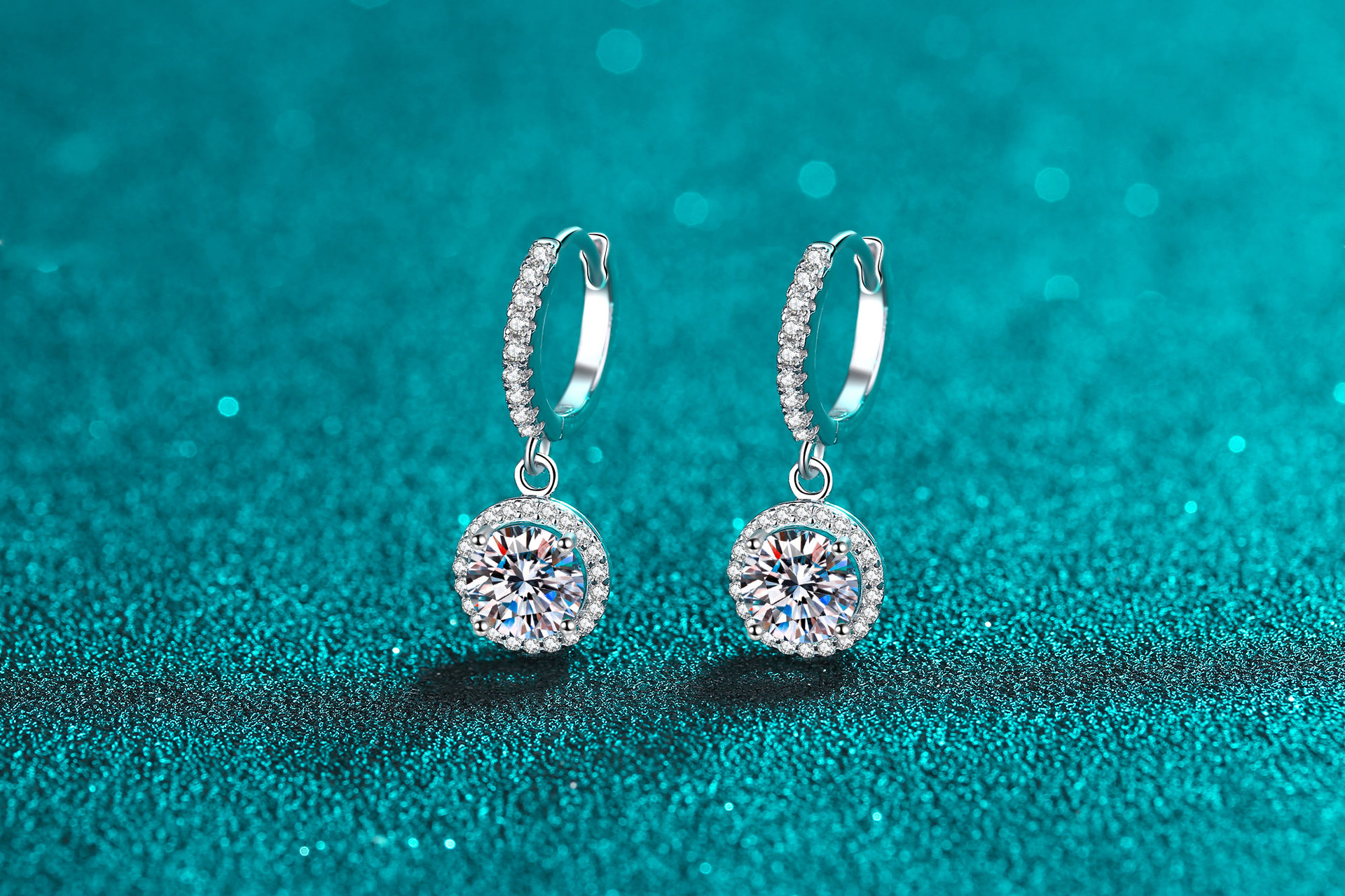 5g Weight Moissanite, Zircon Inlay Material 1 Pair 925 Sterling Silver Moissanite Zircon Round Drop Earrings