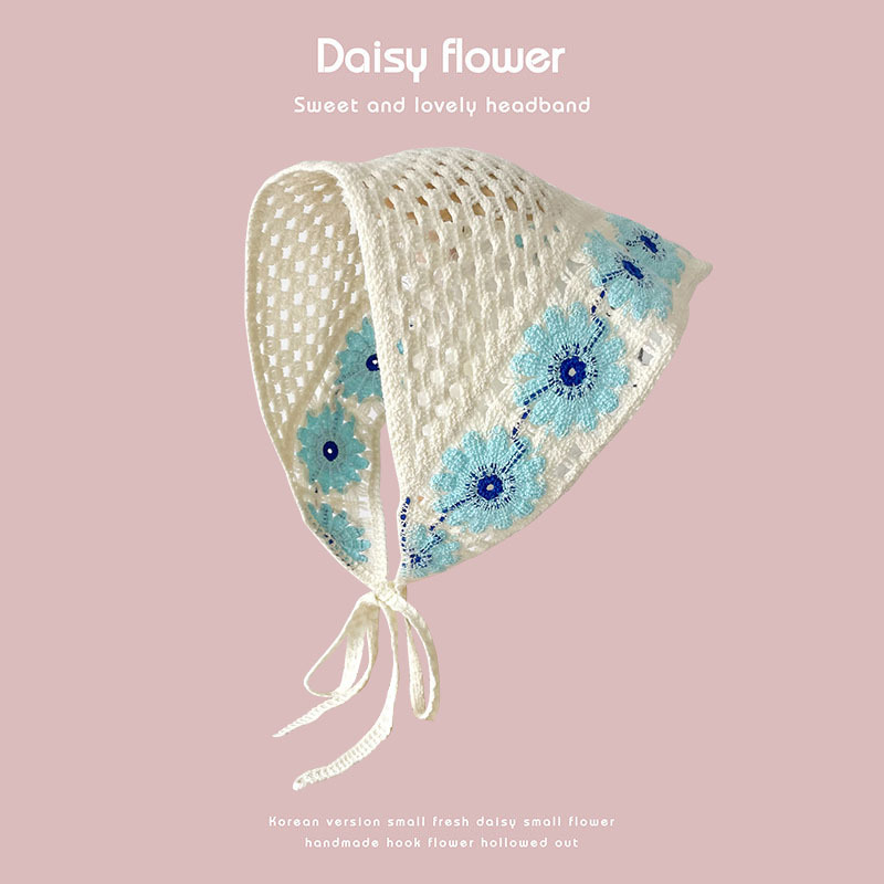 La primavera y el verano viajan dulce estilo lindo hecho a mano de punto banda de pelo estilo coreano de las mujeres de la moda de punto de ganchillo triángulo hueco bufanda