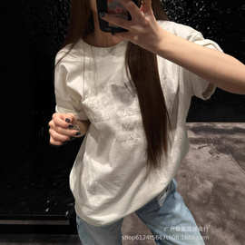 高版本MM6家25ss刺绣印花短袖OS宽松透气舒适百搭欧美男女T恤