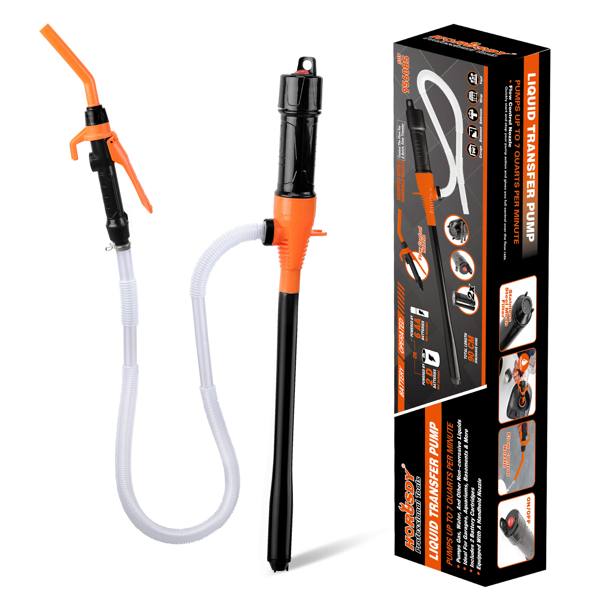 Portable Transfer Pump Battery Operated Electric Siphon Pump for Gas, Fuel, Diesel, Water Transfer 2.6 GPM Flow Oil Extractor -Easy to Use Hand Fuel Pump, Multi-Use Siphon Fuel Transfer Pump (Orange)