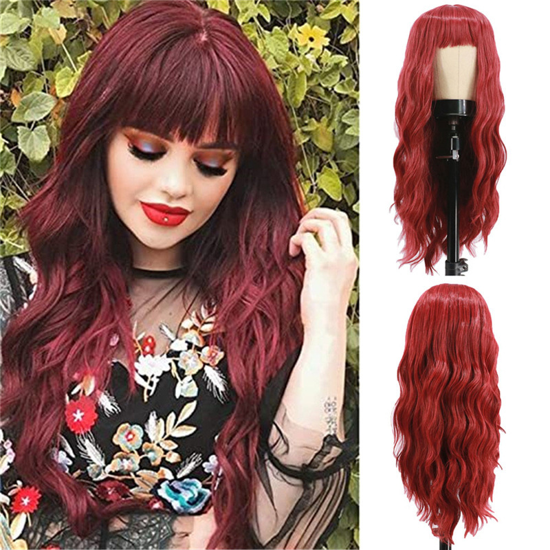 European and American Style Women's Fashion Solid Color Corn Wave Long Curly Hair with Bangs Synthetic High-Temperature Fiber Daily Wig Set European and American Style Women's Fashion Solid Color Corn Wave Long Curly Hair with Bangs Synthetic High-Temperature Fiber Daily Wig Set