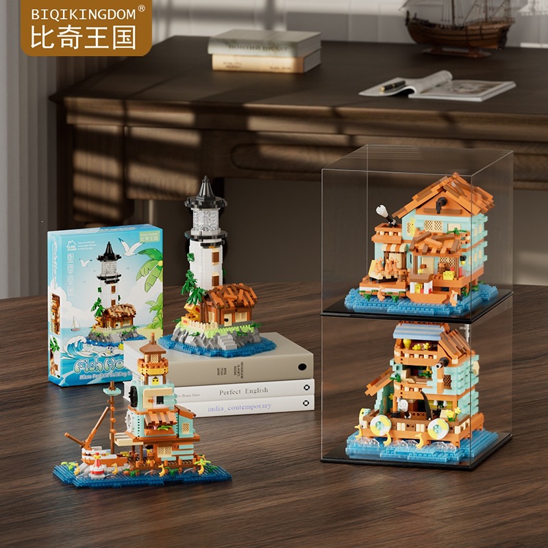 Nuevos productos transfronterizos de arquitectura de bloques de construcción de paisajes callejeros, casas de pescadores, juguetes de puzzle para niños, adornos, regalos del 1 de junio