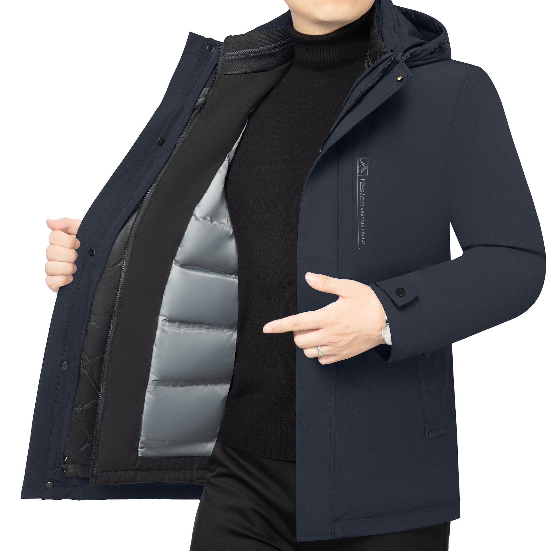 纯色连帽可拆卸内胆羽绒服男装2026冬季新款时尚青年保暖百搭外套